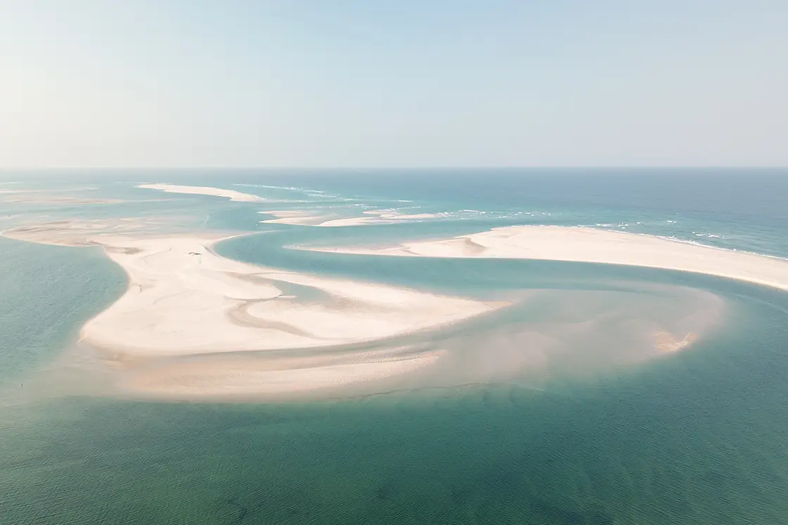 Perfect Hideaways real estate property: Aerial photograph of the sand banks in and around the conservation areas of Mozambique. The Sanctuary Private Reserve, Mozambique.