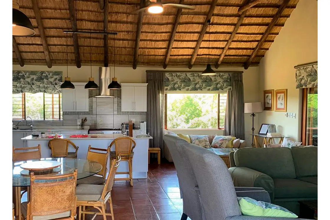 Perfect Hideaways real estate property: The modern kitchen and living space with reading nooks. Mabula Game Reserve, Limpopo.